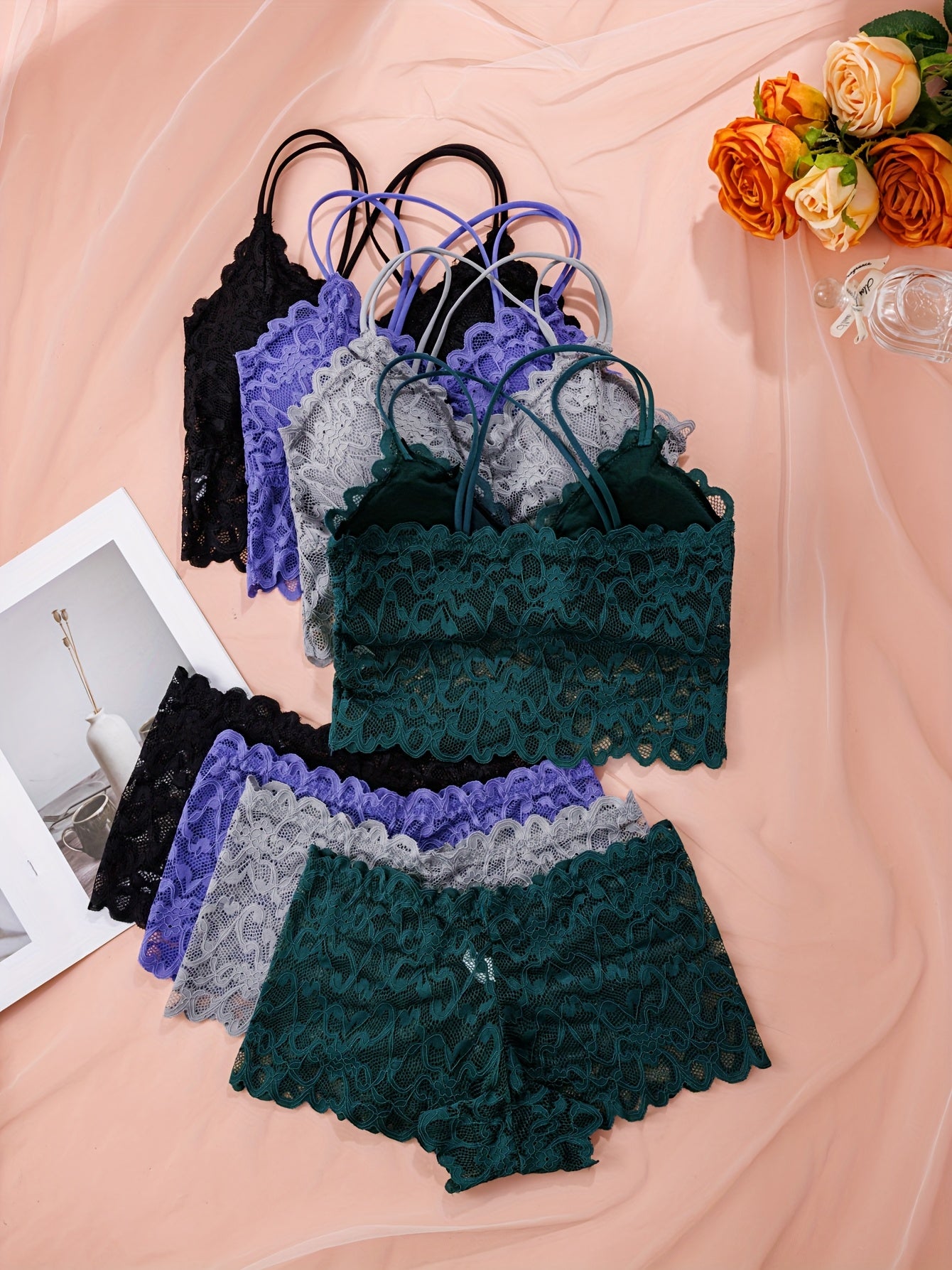 Velloura | Ensemble de 4 pièces de sous-vêtements en dentelle sexy et confortables