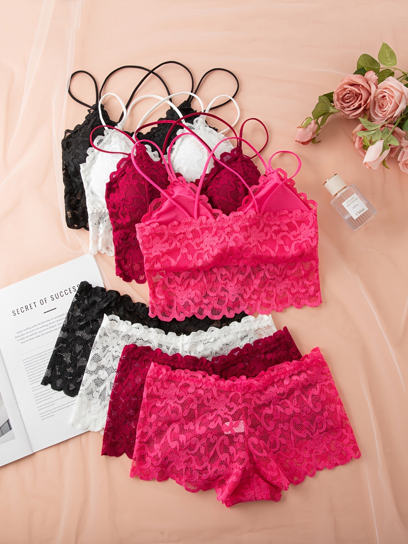 Velloura | Ensemble de 4 pièces de sous-vêtements en dentelle sexy et confortables